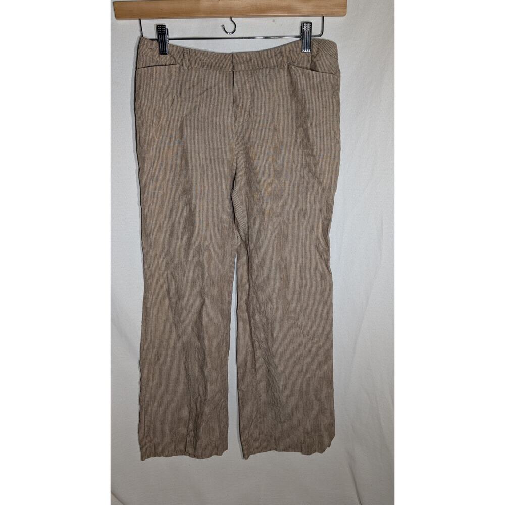 Coldwater Creek Womens Natural Fit Striped Linen Bootcut Pants Sz 8P Taupe